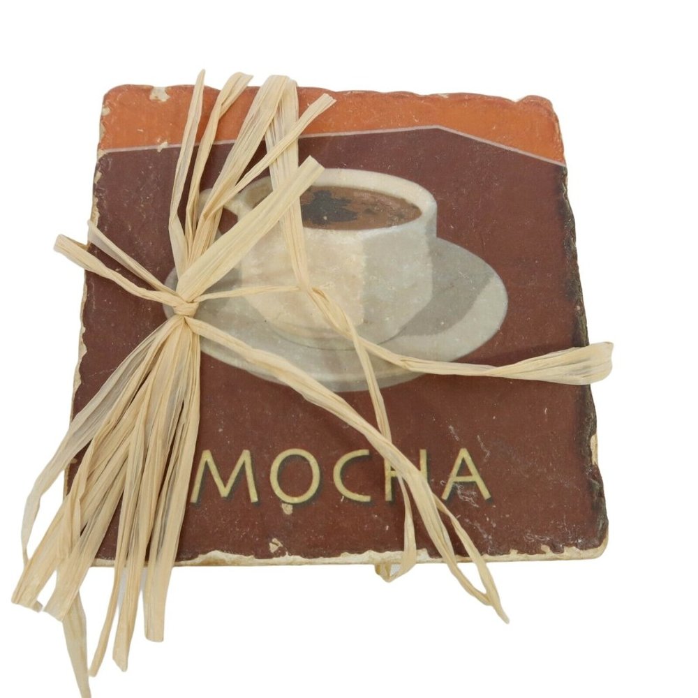 Coffee House Theme Set of 4 Ceramic Cork Bottom USA Made Coasters NEW